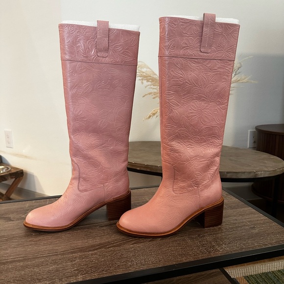 Cecelia New York Melloree Tall Pink Floral Embossed Boots - Picture 3 of 7